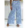 Pantalon palazzo plissé turquoise motif fleuris très tendance