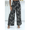 Pantalon palazzo plissé noir motif fleuris très tendance