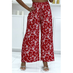 Pantalon palazzo plissé rouge motif fleuris très tendance