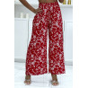 Pantalon palazzo plissé rouge motif fleuris très tendance