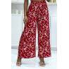 Pantalon palazzo plissé rouge motif fleuris très tendance