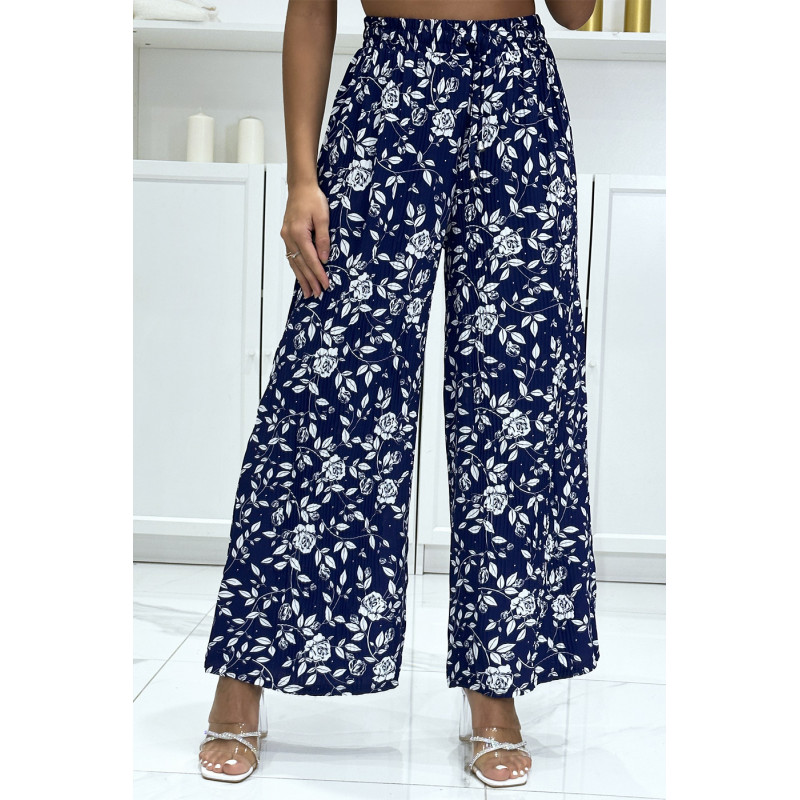 Pantalon palazzo plissé royal motif fleuris très tendance