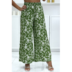 Pantalon palazzo plissé vert motif fleuris très tendance