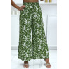 Pantalon palazzo plissé vert motif fleuris très tendance