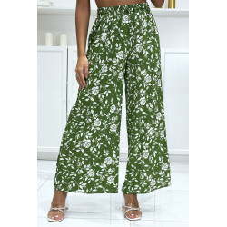 Pantalon palazzo plissé vert motif fleuris très tendance