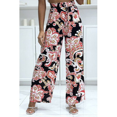 Pantalon palazzo avec sublime motif noir orange 