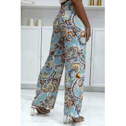 Pantalon palazzo avec sublime motif bleu canard