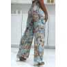 Pantalon palazzo avec sublime motif bleu canard