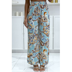 Pantalon palazzo avec sublime motif bleu canard