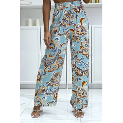 Pantalon palazzo avec sublime motif bleu canard