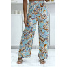 Pantalon palazzo avec sublime motif bleu canard