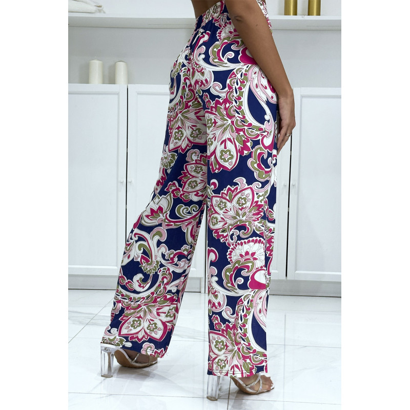 Pantalon palazzo avec sublime motif marine fuchsia 