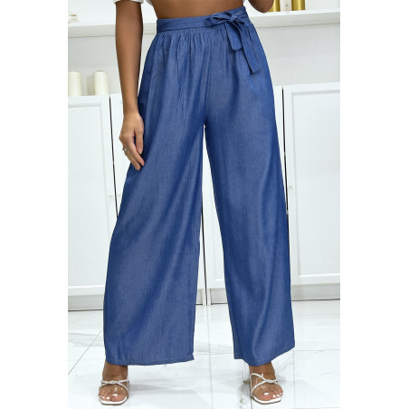 Pantalon palazzo couleur bleu jeans 