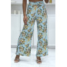 Pantalon palazzo plissé turquoise à motif fleuris