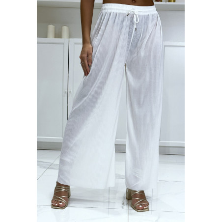 Pantalon palazzo blanc plissé très tendance - 3